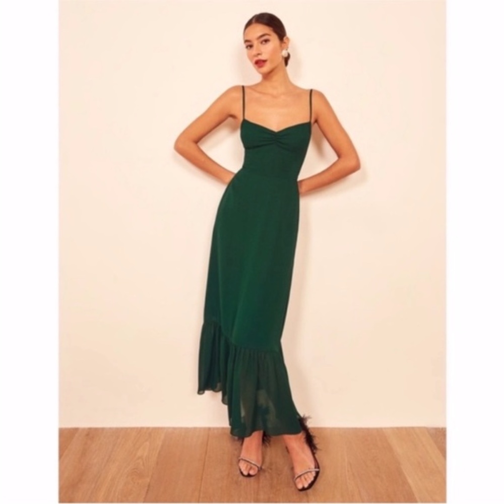 NEW Reformation Emersyn Dress Emerald 2 - Picture 12 of 17